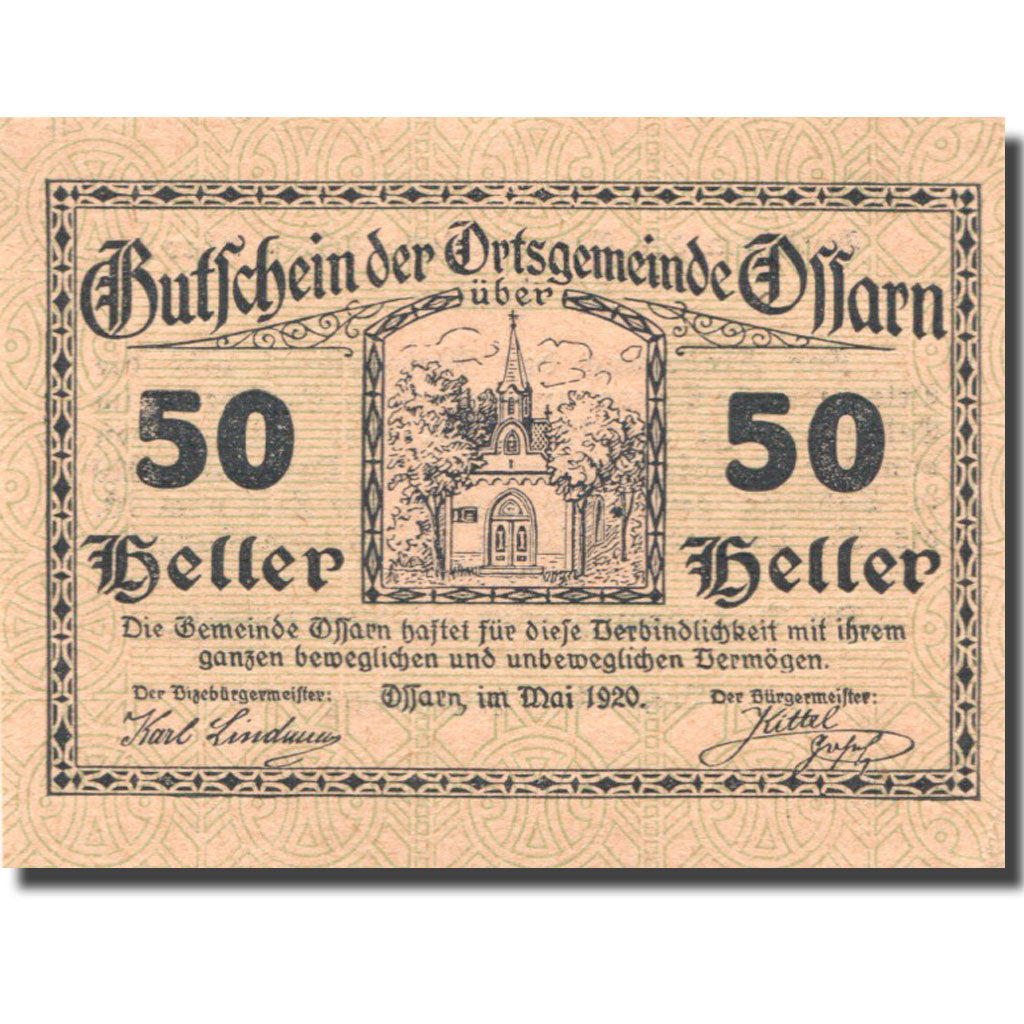 Banknote, Austria, Ossarn, 50 Heller, château, 1920 UNC(63) Mehl:FS 712a3