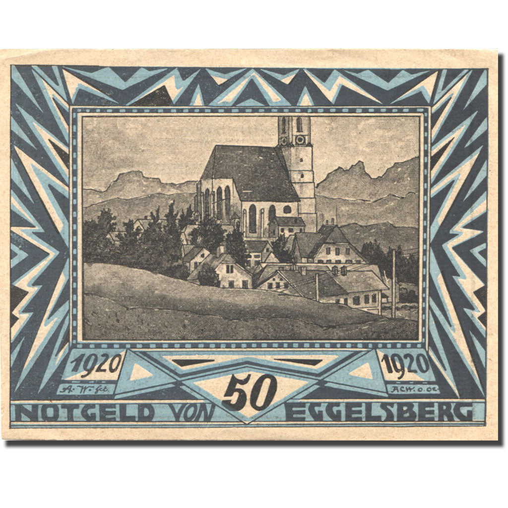 Banknote, Austria, Eggelsberg, 50 Heller, eglise 2, 1920 UNC(63) Mehl:FS 160IIa