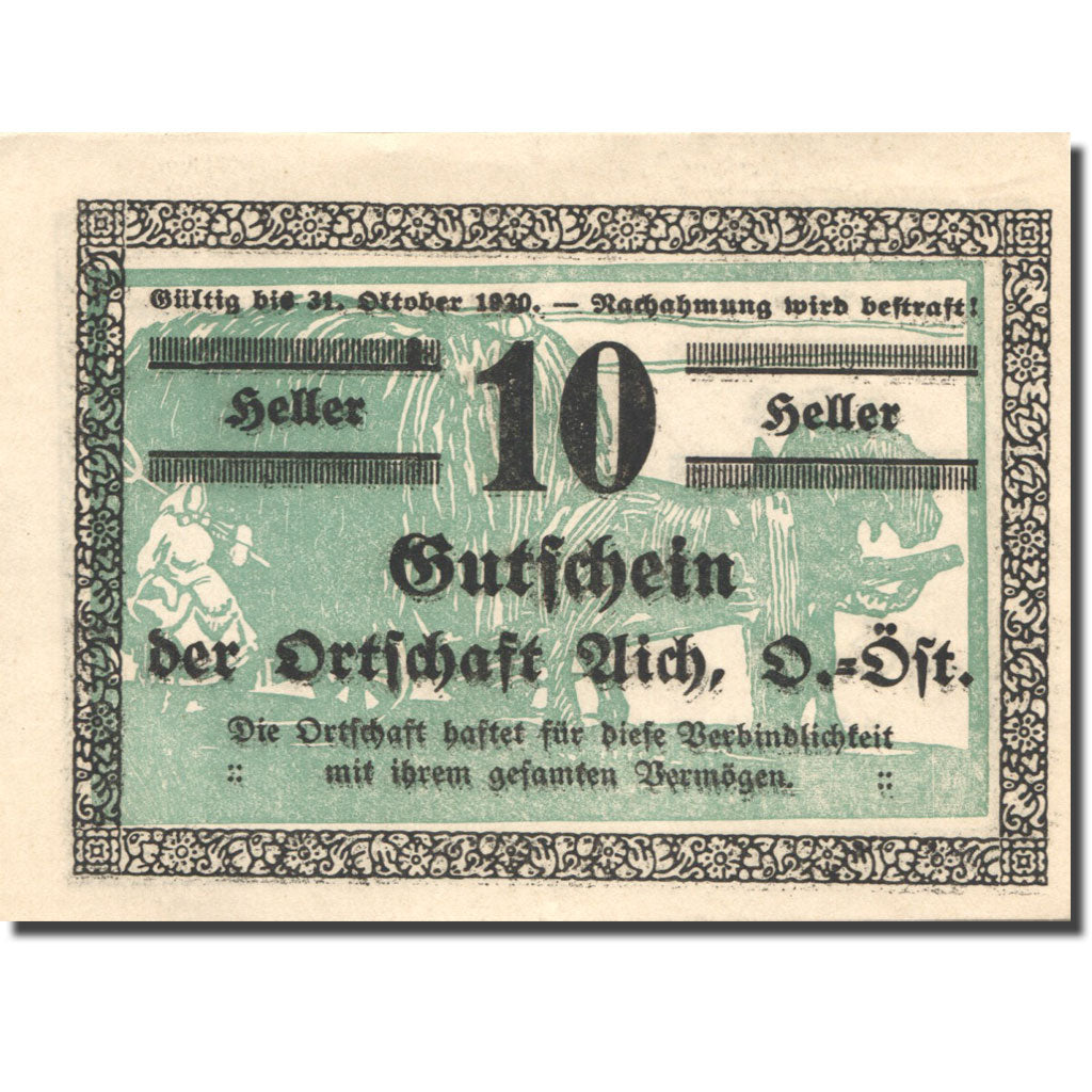 Banknote, Austria, Aich, 10 Heller, agriculteur, UNC(63), Mehl:FS 10c