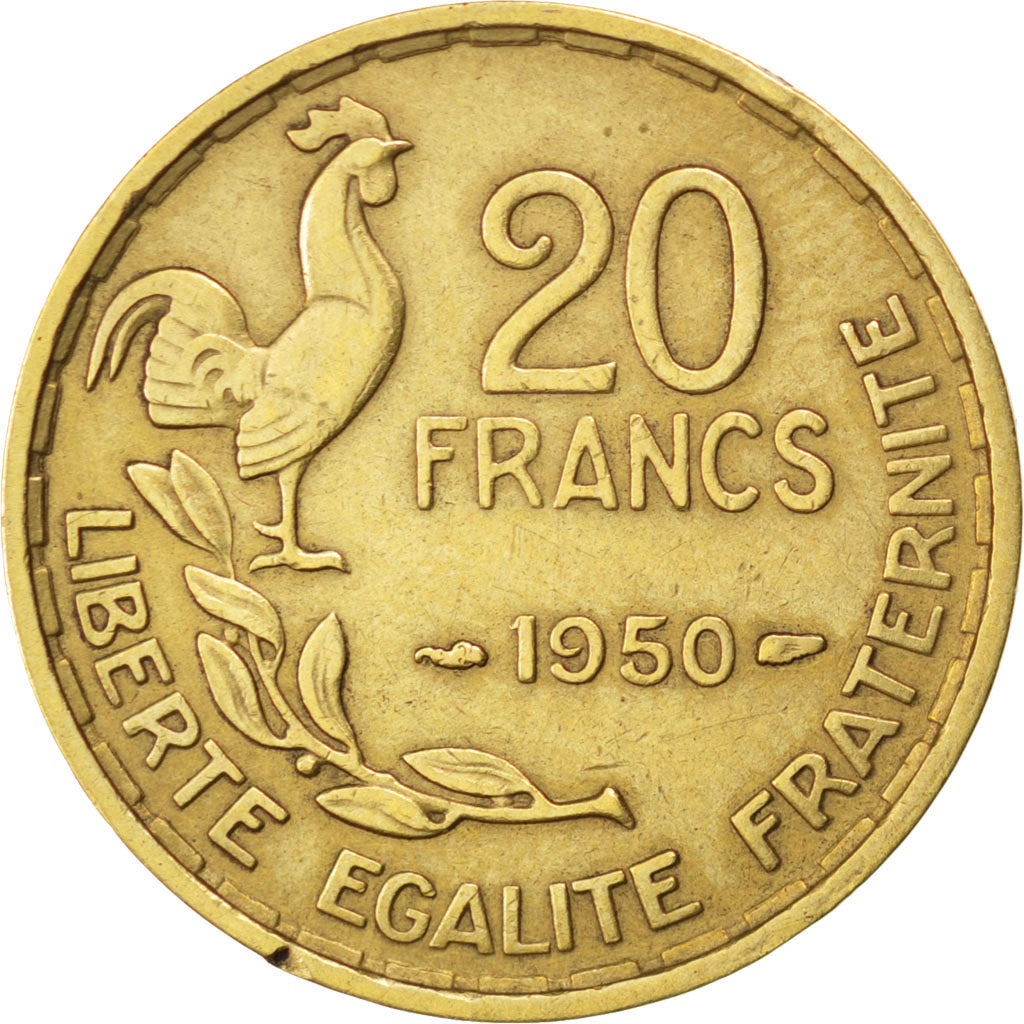 FRANCE, Guiraud, 20 Francs, 1950, Paris, KM #917.1, EF(40-45), Aluminum-Bronze,.