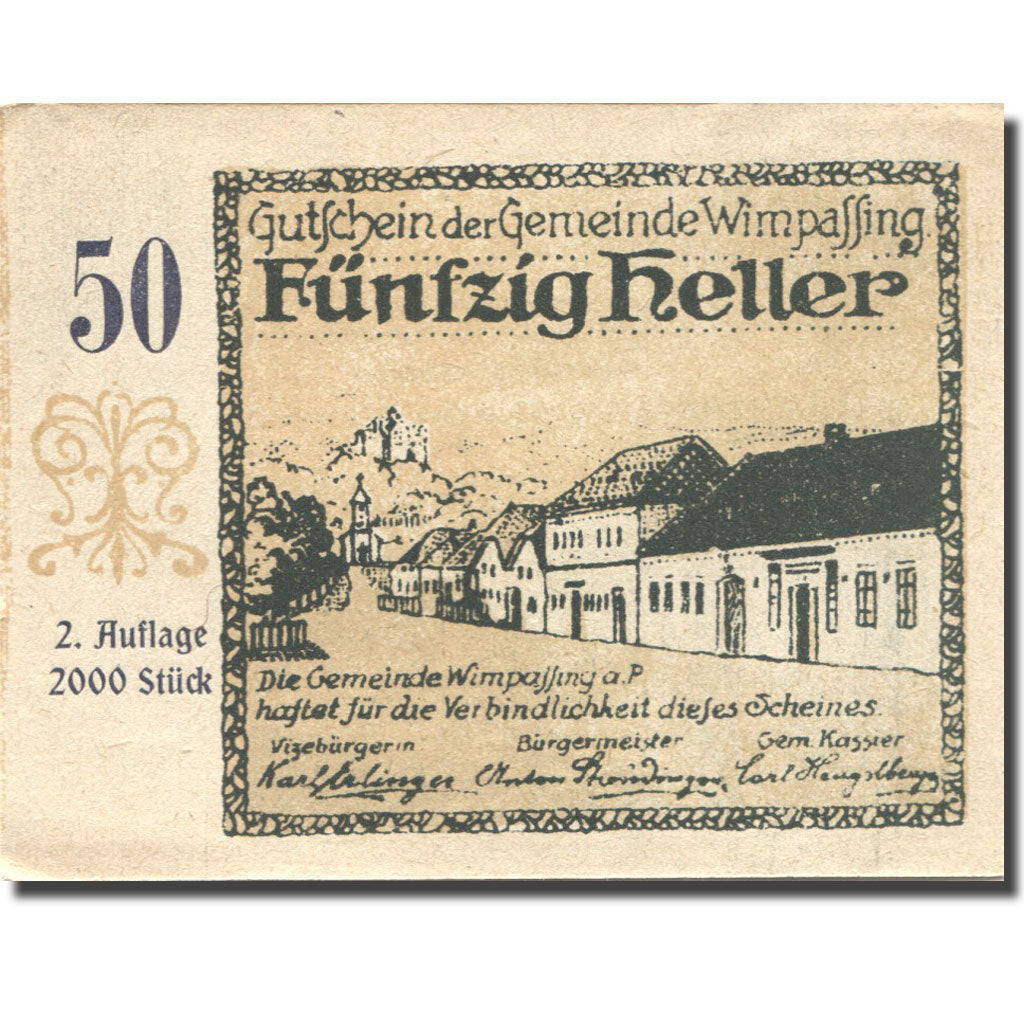 Banknote, Austria, Wimpassing, 50 Heller, village 1, 1920UNC(63) Mehl:FS 1238Ia