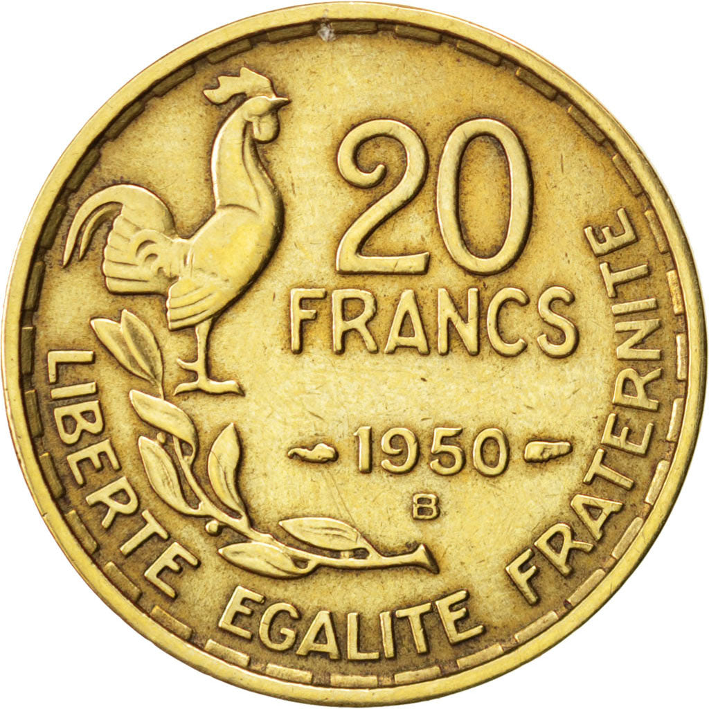 Francia, Guiraud, 20 Francs, 1950, Beaumont le Roger, MB+, Alluminio-bronzo,...