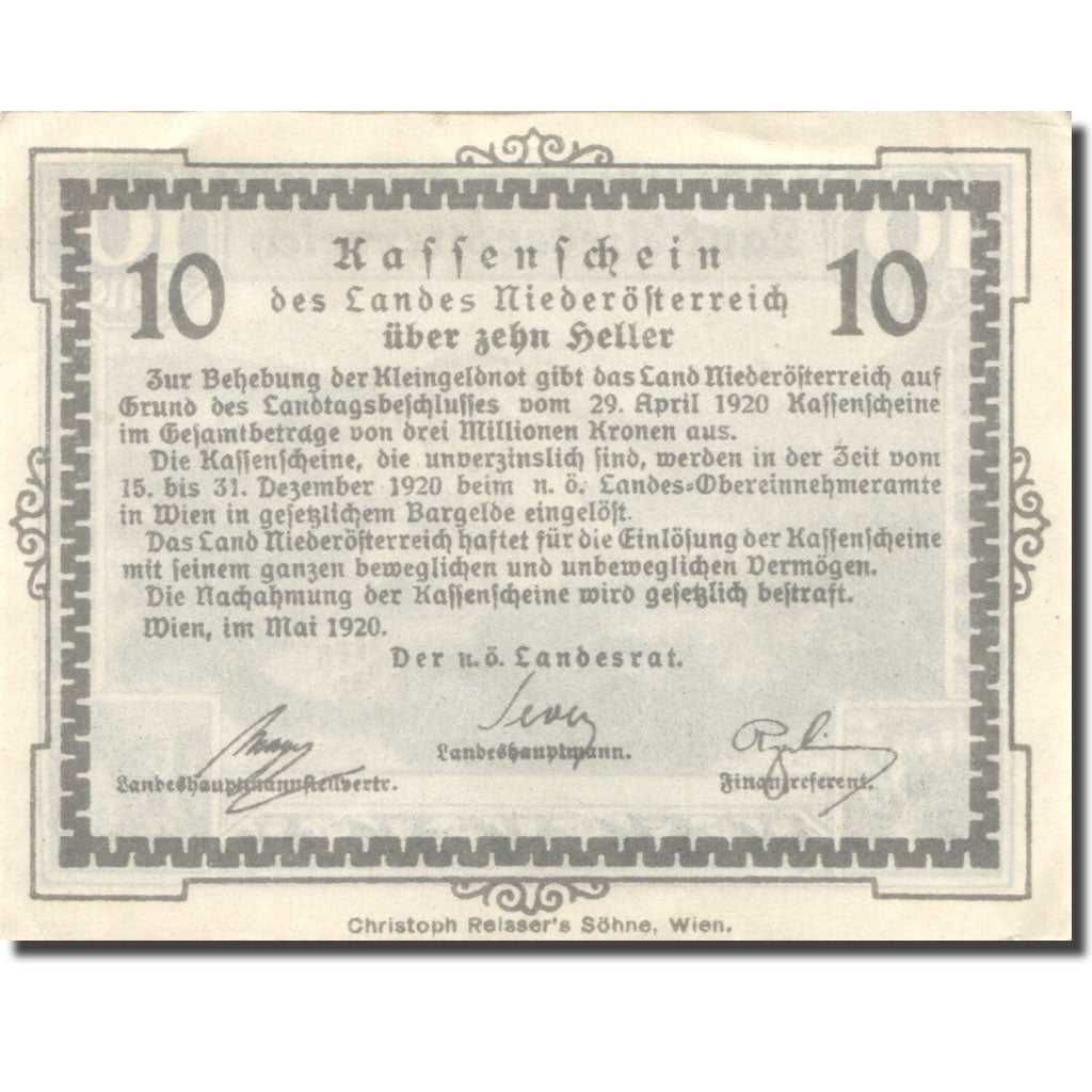 Banconote, Austria, Wien, 10 Heller, montagne 1920-12-31, SPL Mehl:FS 671I