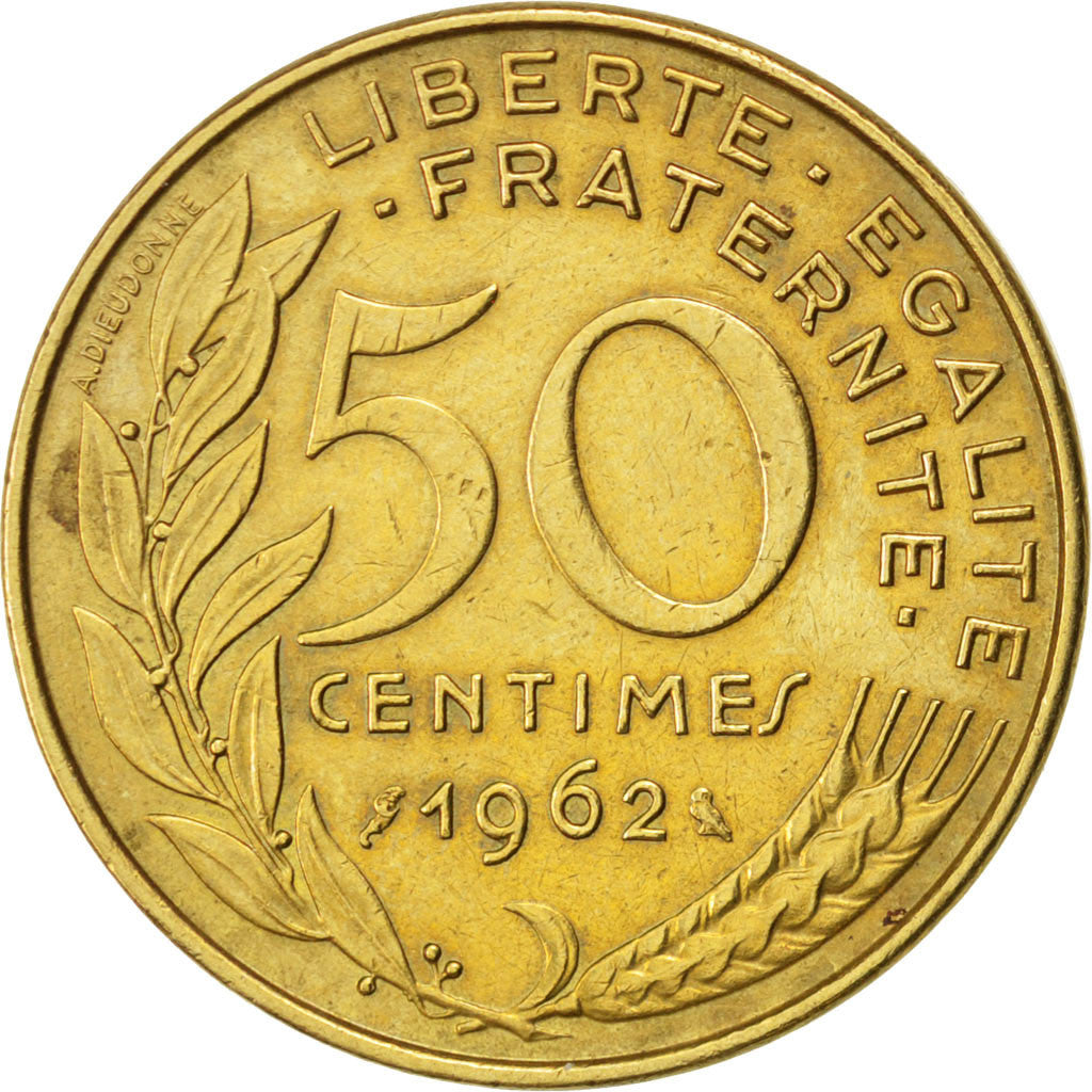 FRANCE, Marianne, 50 Centimes, 1962, KM #939.2, EF(40-45), Aluminum-Bronze, 25,.