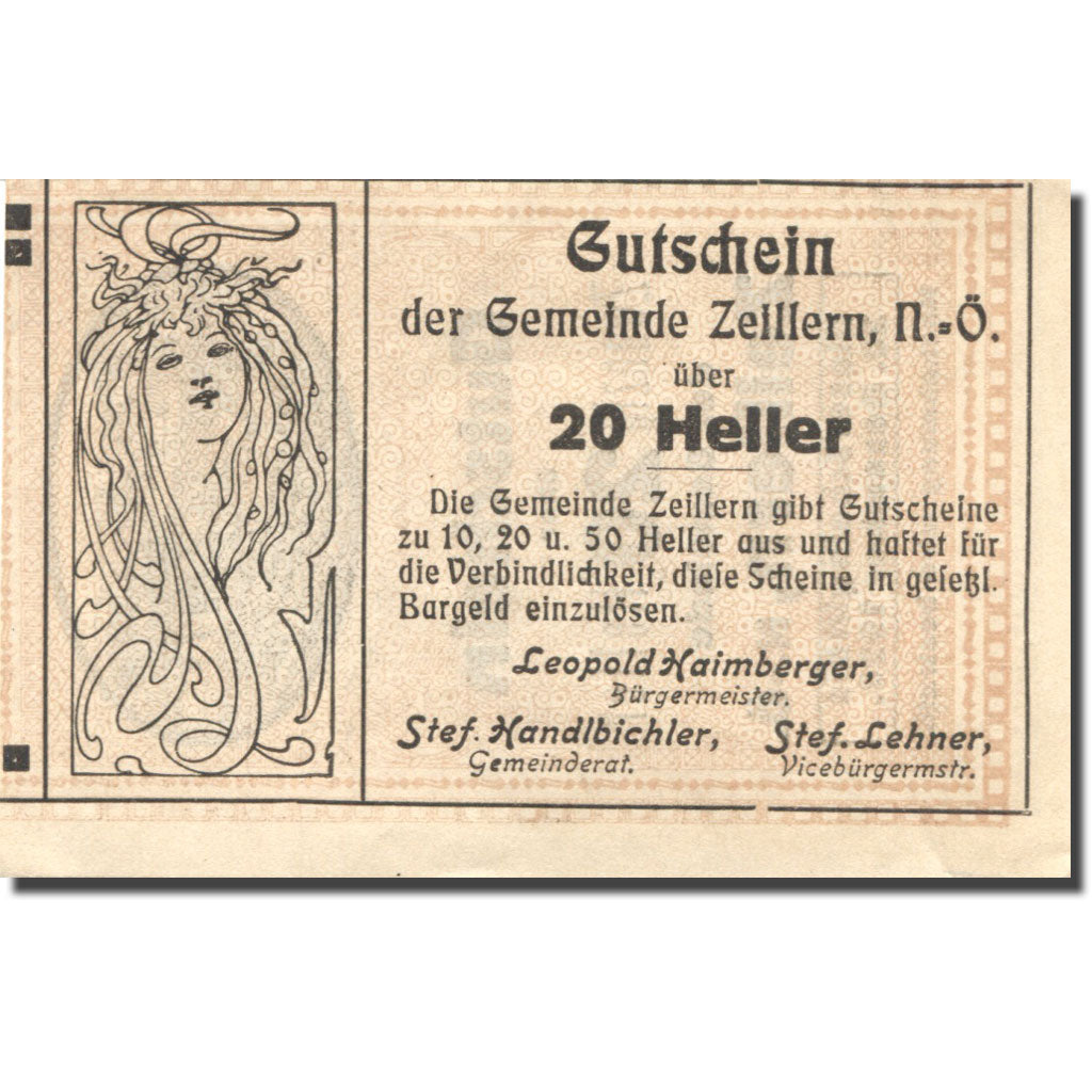 Banknote, Austria, Zeillern, 20 Heller, agriculteur, 1920 UNC(63) Mehl:FS 1263a