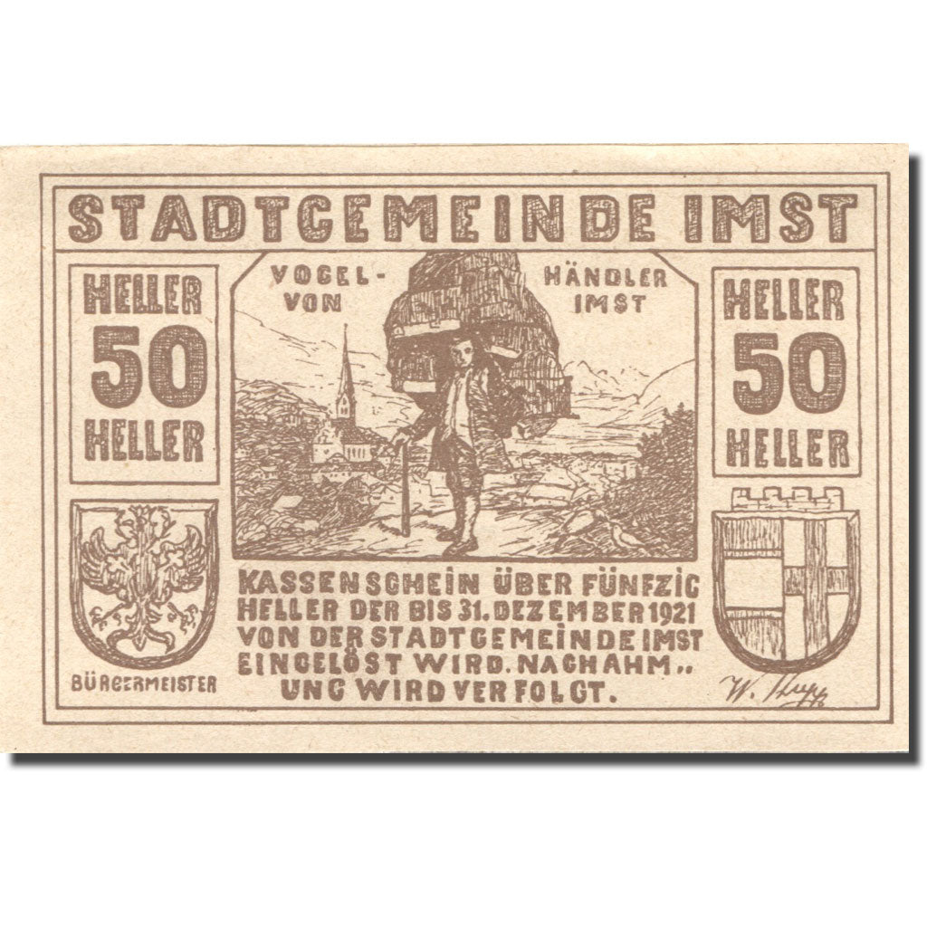Banknote, Austria, Imst, 50 Heller, personnage, 1920 UNC(63) Mehl:FS 405c