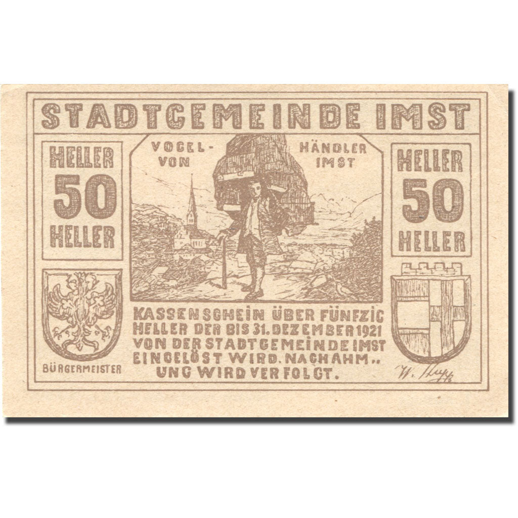 Banknote, Austria, Imst, 50 Heller, personnage 1, 1920 blue UNC(63) Mehl:FS 405a