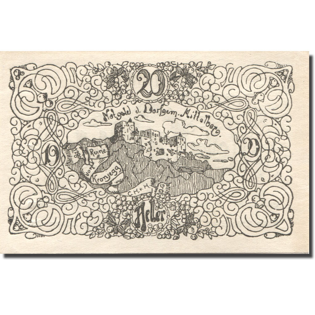 Banknote, Austria, Mittelberg, 20 Heller, ruine, 1920 UNC(63) Mehl:FS 1118