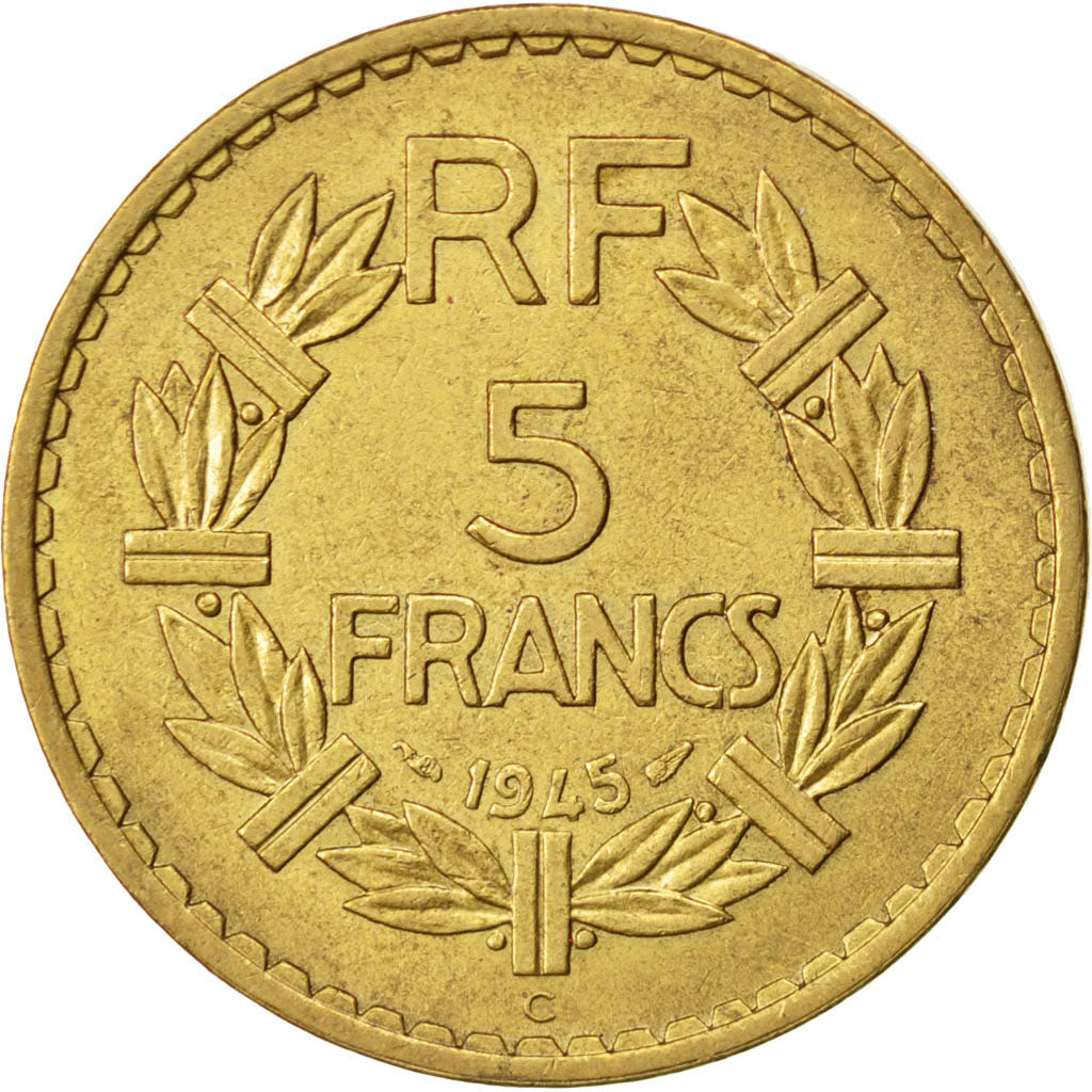 FRANCE, Lavrillier, 5 Francs, 1945, Castelsarrasin, KM #888a.3, AU(50-53),...