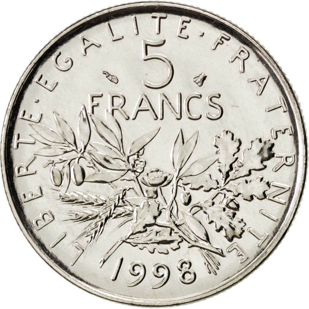 FRANCE, Semeuse, 5 Francs, 1998, Paris, KM #926a.1, MS(65-70), Nickel Clad...
