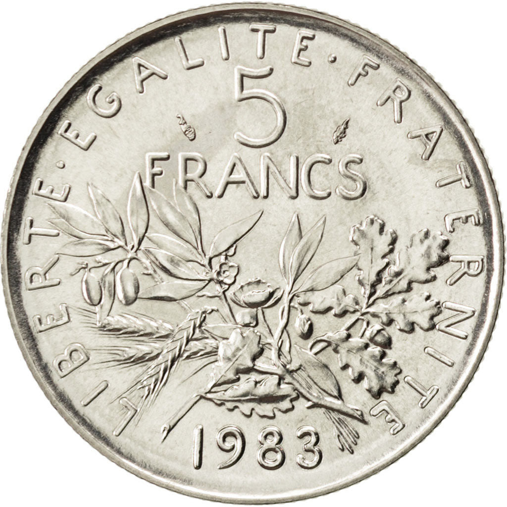 FRANCE, Semeuse, 5 Francs, 1983, Paris, KM #926a.1, MS(65-70), Nickel Clad...