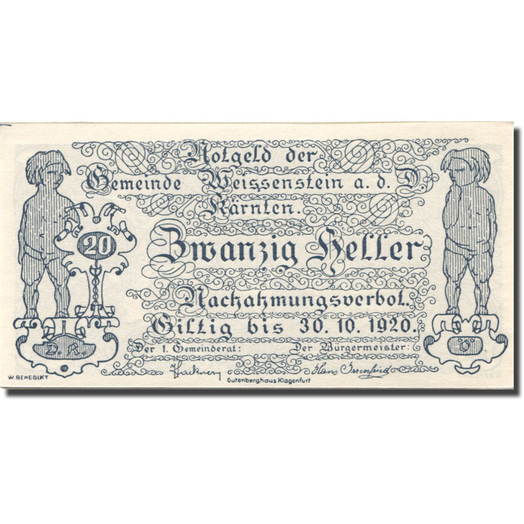 Banknote, Austria, Weissenstein, 20 Heller, Blason, 1920 UNC(63) Mehl:FS 1159a