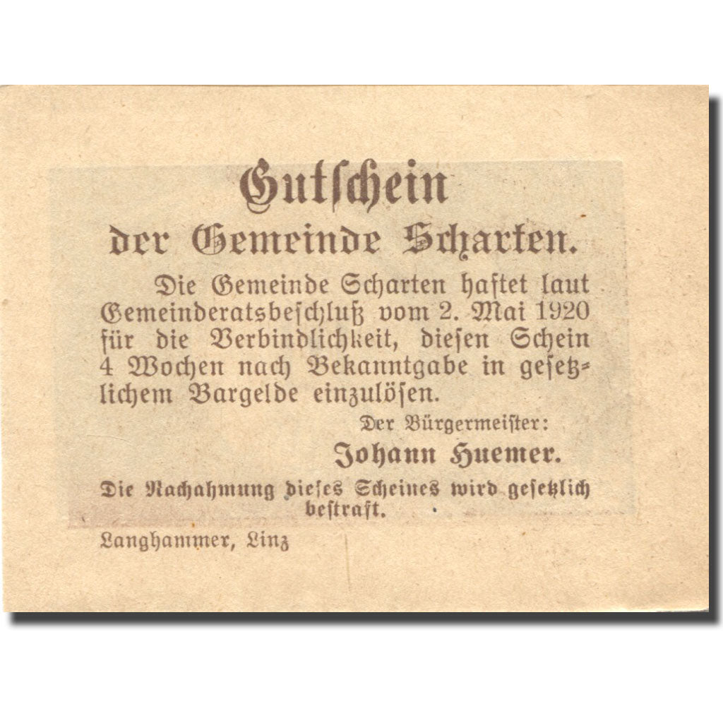 Banknote, Austria, Scharten, 10 Heller, Terroir, 1920 UNC(63) Mehl:FS 955a