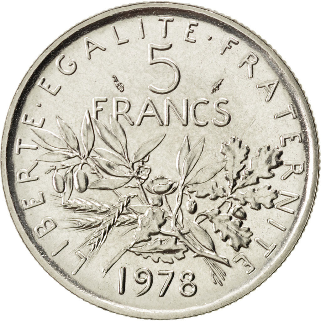 Coin, France, Semeuse, 5 Francs, 1978, MS(65-70), Nickel Clad Copper-Nickel