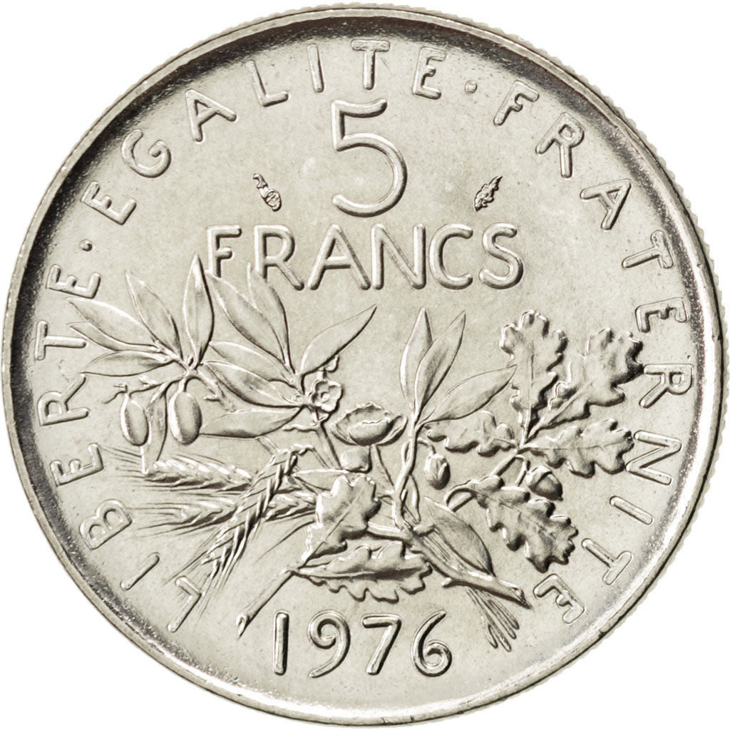 FRANCE, Semeuse, 5 Francs, 1976, Paris, KM #926a.1, MS(65-70), Nickel Clad...