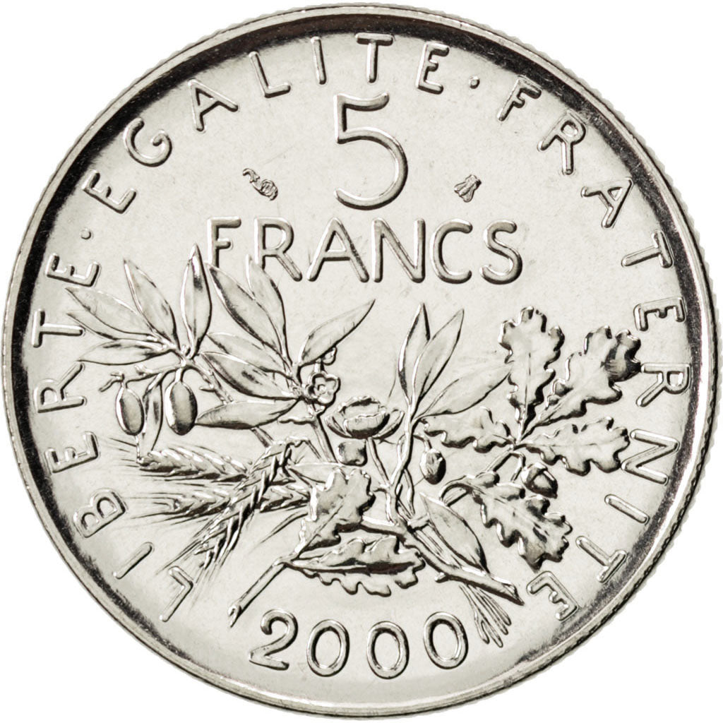 FRANCE, Semeuse, 5 Francs, 2000, Paris, KM #926a.1, MS(65-70), Nickel Clad...
