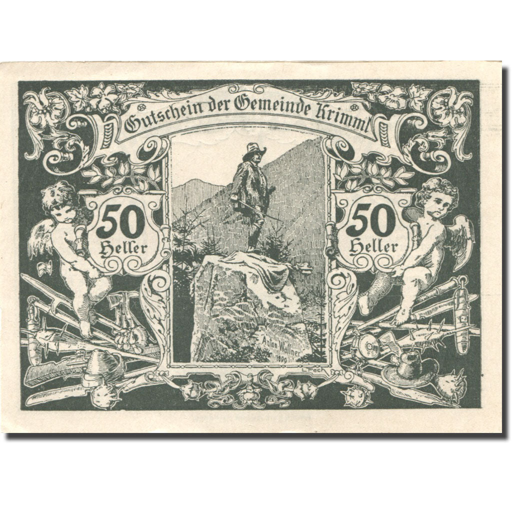 Biljet, Oostenrijk, Krimml, 50 Heller, Eglise 1, 1920 SPL gold Mehl:FS 483c