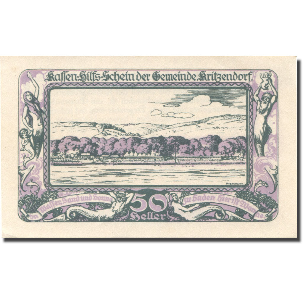 Banknote, Austria, Kritzendorf, 50 Heller, train, 1920 UNC(63) Mehl:FS 484a