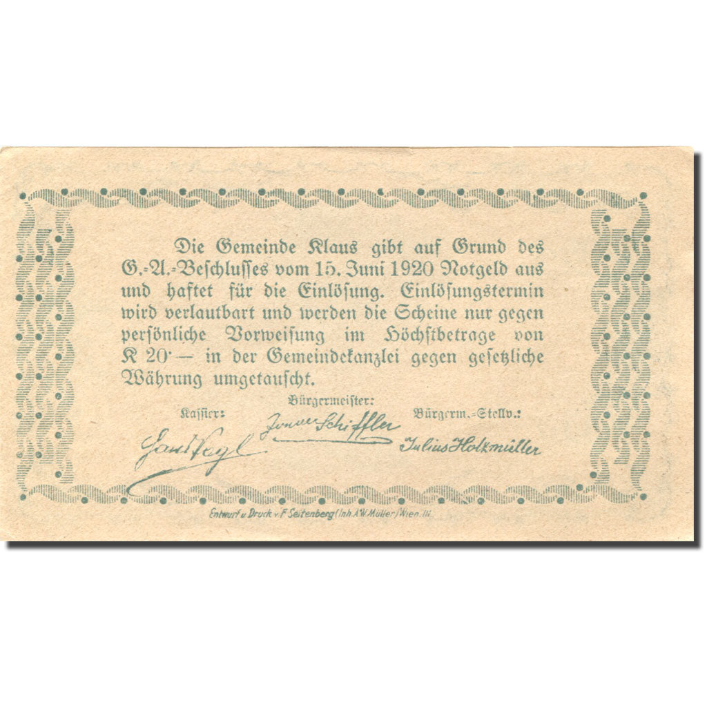 Banknote, Austria, Klaus, 90 Heller, paysage 1920-06-15, UNC(63) Mehl:FS 454IIIb
