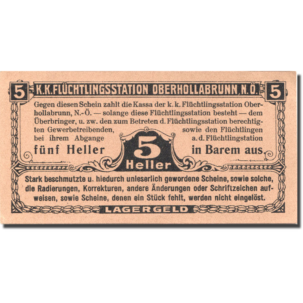 Banconote, Austria, Oberhollabrunn, 5 Heller, valeur faciale, SPL, Mehl:FS 683