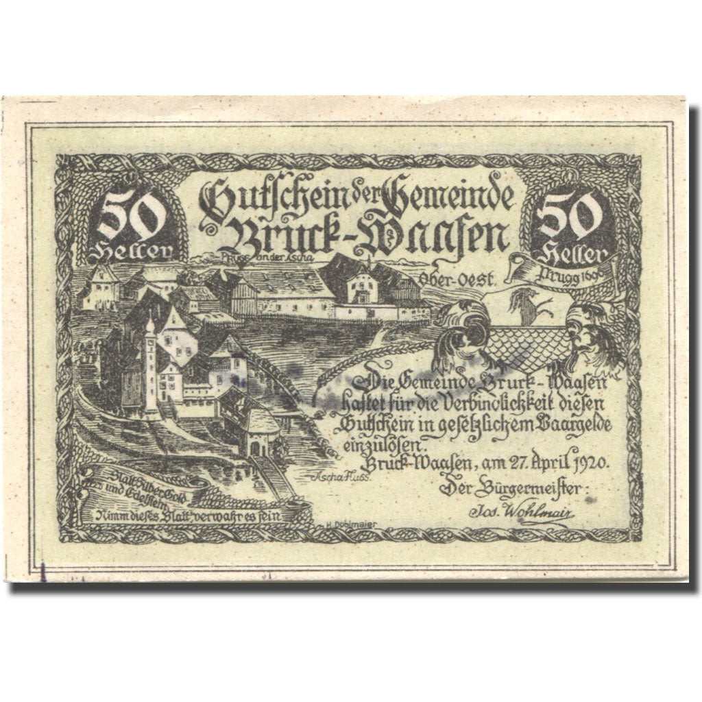 Billet, Autriche, Bruck-Waasen, 50 Heller, château, 1921 SPL Mehl:FS 108b