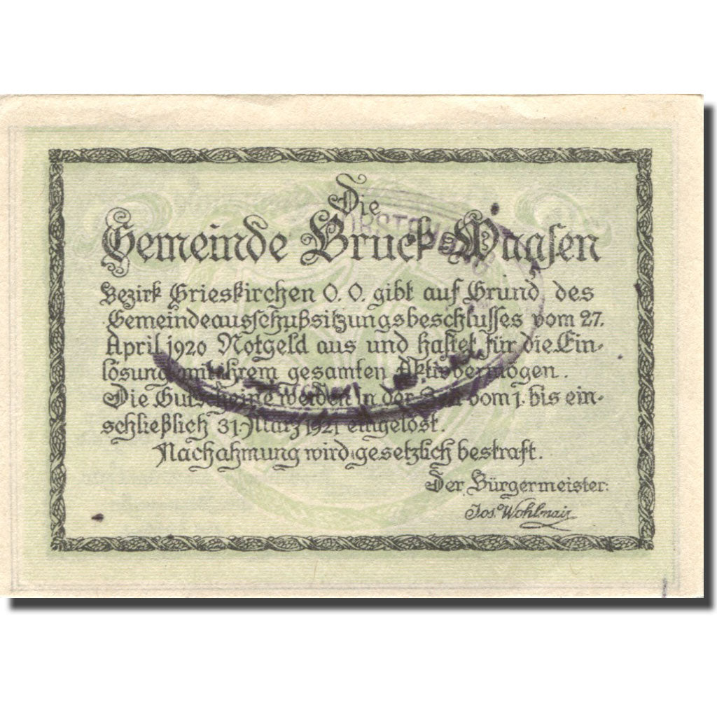 Billet, Autriche, Bruck-Waasen, 50 Heller, château, 1921 SPL Mehl:FS 108b