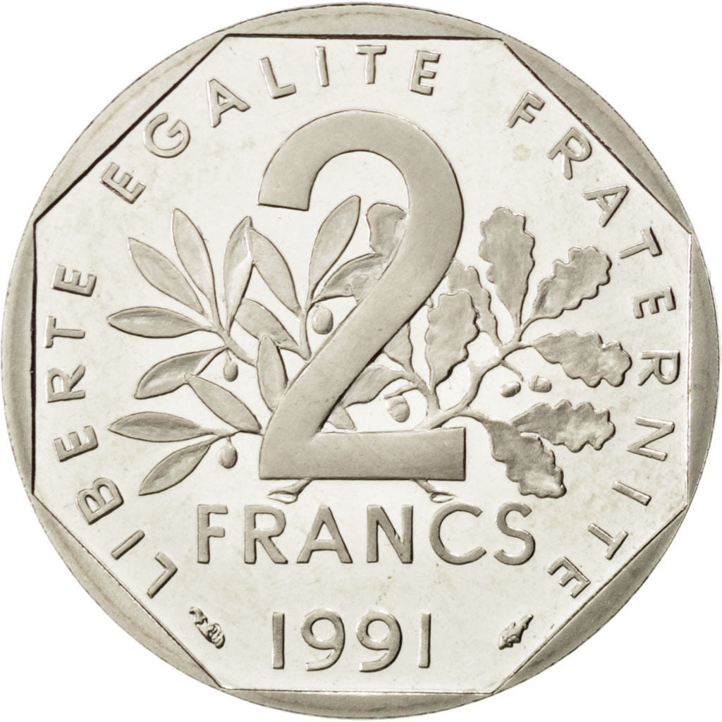 FRANCE, Semeuse, 2 Francs, 1991, KM #942.2, MS(65-70), Nickel, 26.5, Gadoury...
