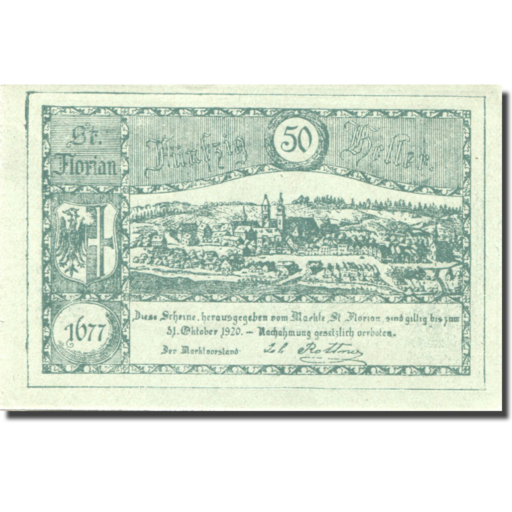 Banknote, Austria, St Florian, 50 Heller, village 1, 1920 UNC(63)  Mehl:FS 879Ib