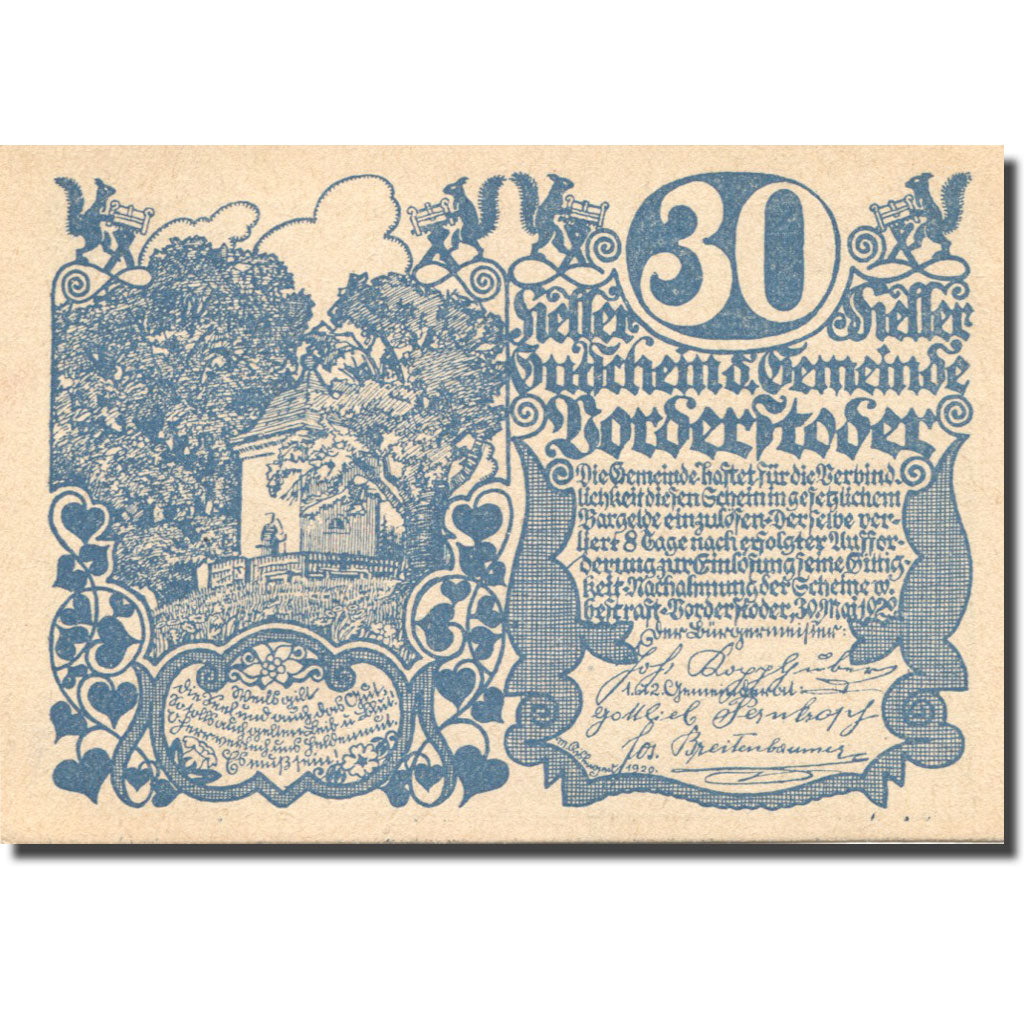 Biljet, Oostenrijk, Vorderstoder, 30 Heller, Monument, SPL, Mehl:FS 1120