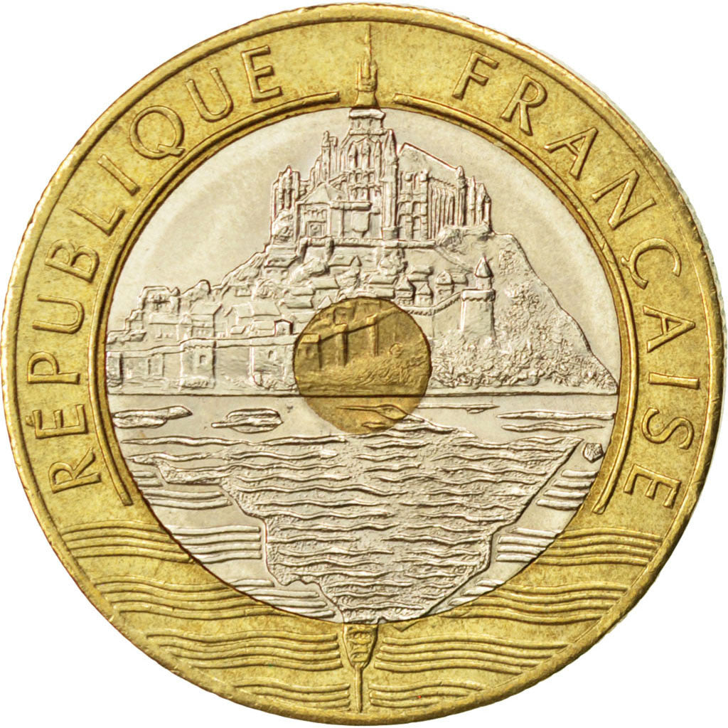 FRANCE, Mont Saint Michel, 20 Francs, 1993, KM #1008.2, MS(63), Tri-Metallic,...
