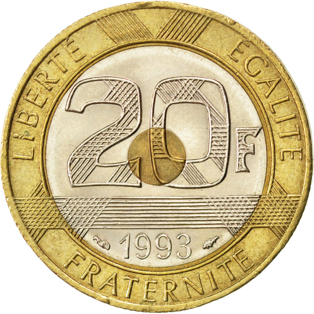 FRANCE, Mont Saint Michel, 20 Francs, 1993, KM #1008.2, MS(63), Tri-Metallic,...