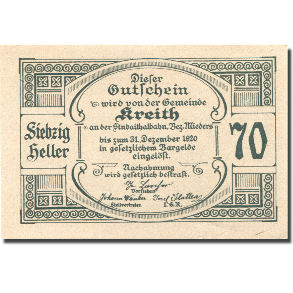 Banknote, Austria, Kreith, 70 Heller, train, 1920-12-31, UNC(63), Mehl:FS 471a