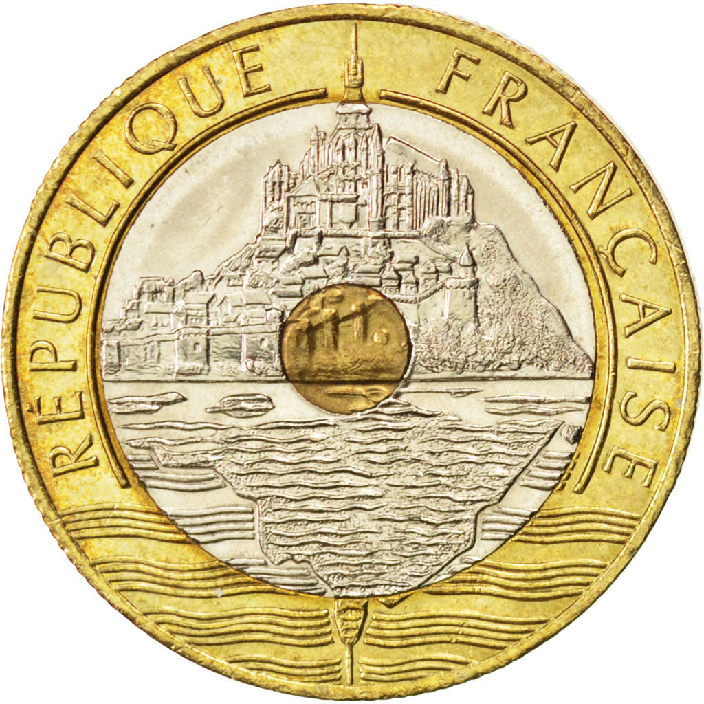 FRANCE, Mont Saint Michel, 20 Francs, 1992, KM #1008.2, MS(63), Tri-Metallic,...