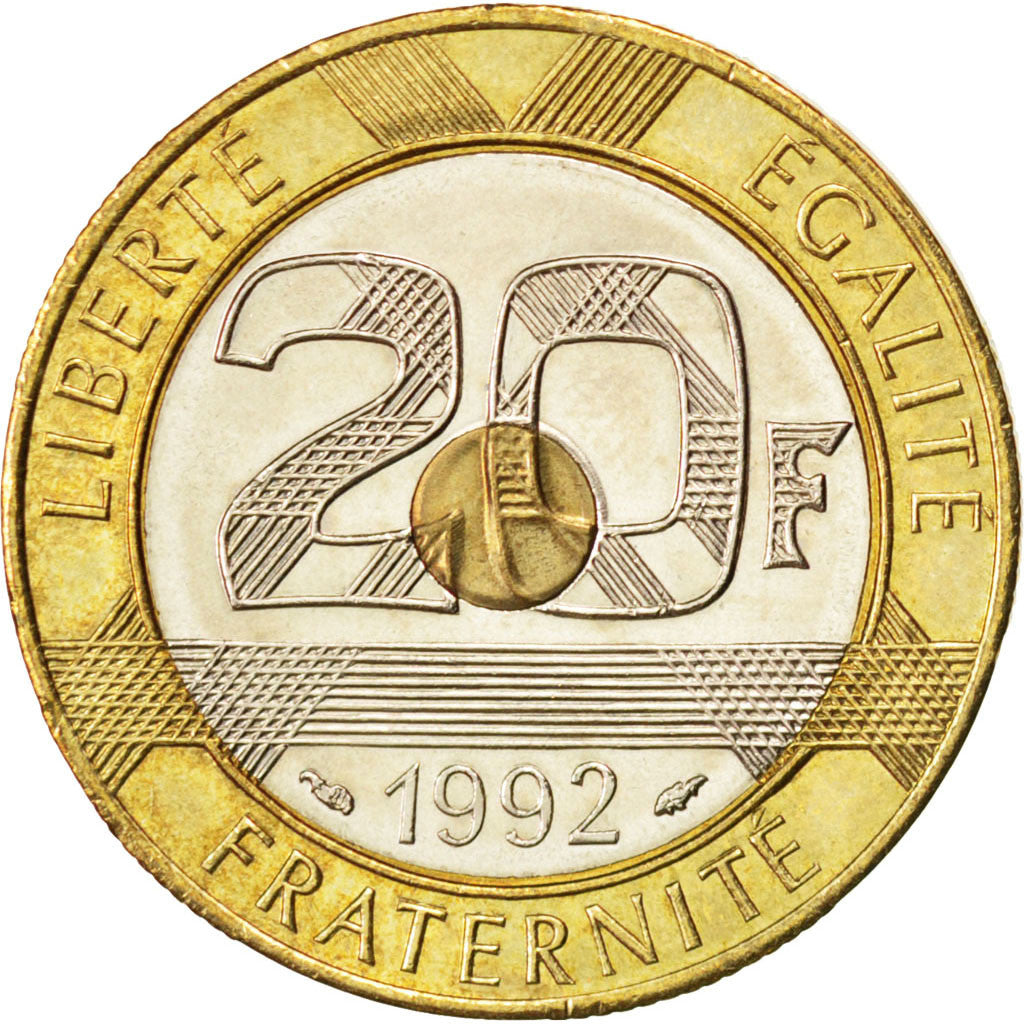 FRANCE, Mont Saint Michel, 20 Francs, 1992, KM #1008.2, MS(63), Tri-Metallic,...