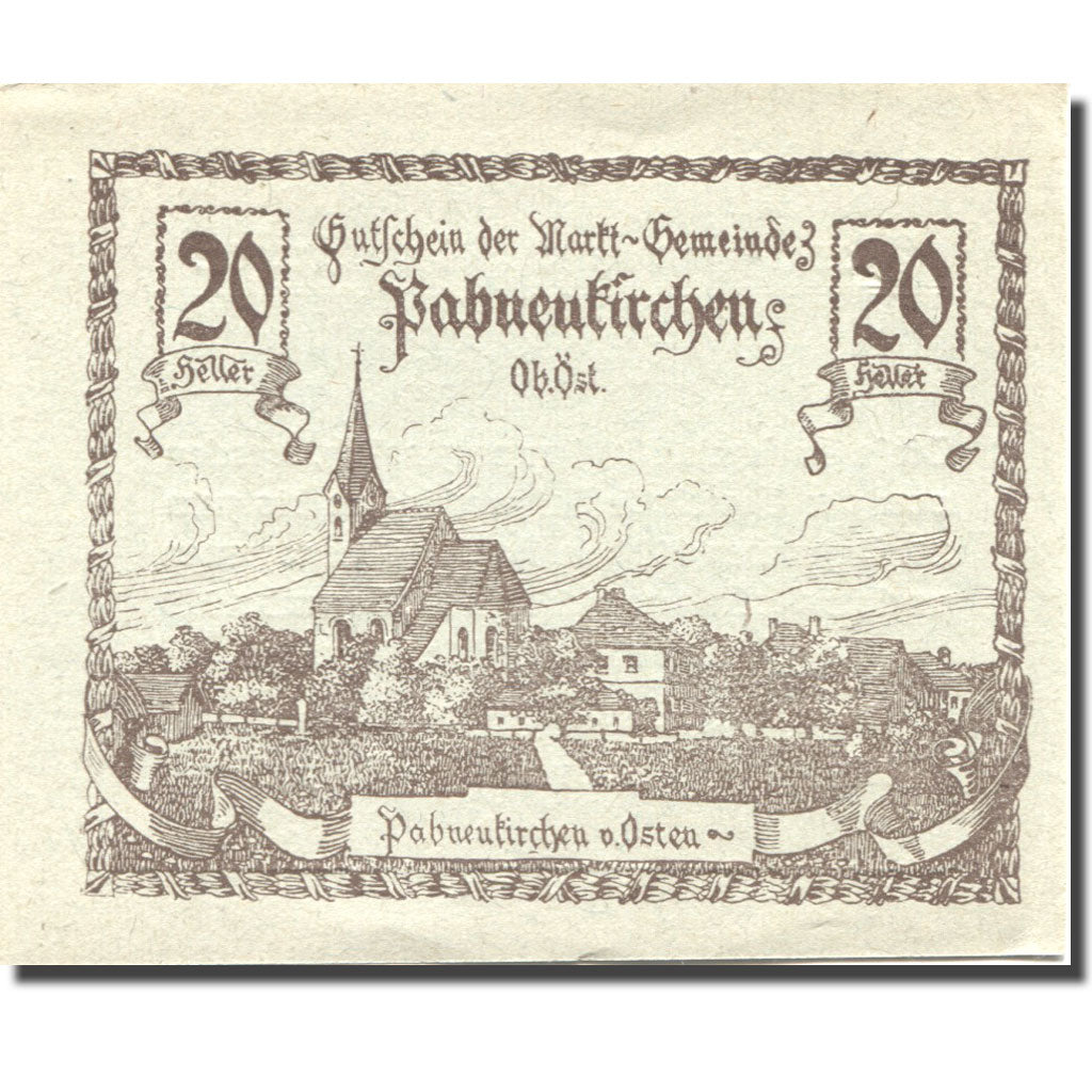 Banknote, Austria, Pabneukirchen, 20 Heller, Eglise, 1920 UNC(63) Mehl:FS 719d