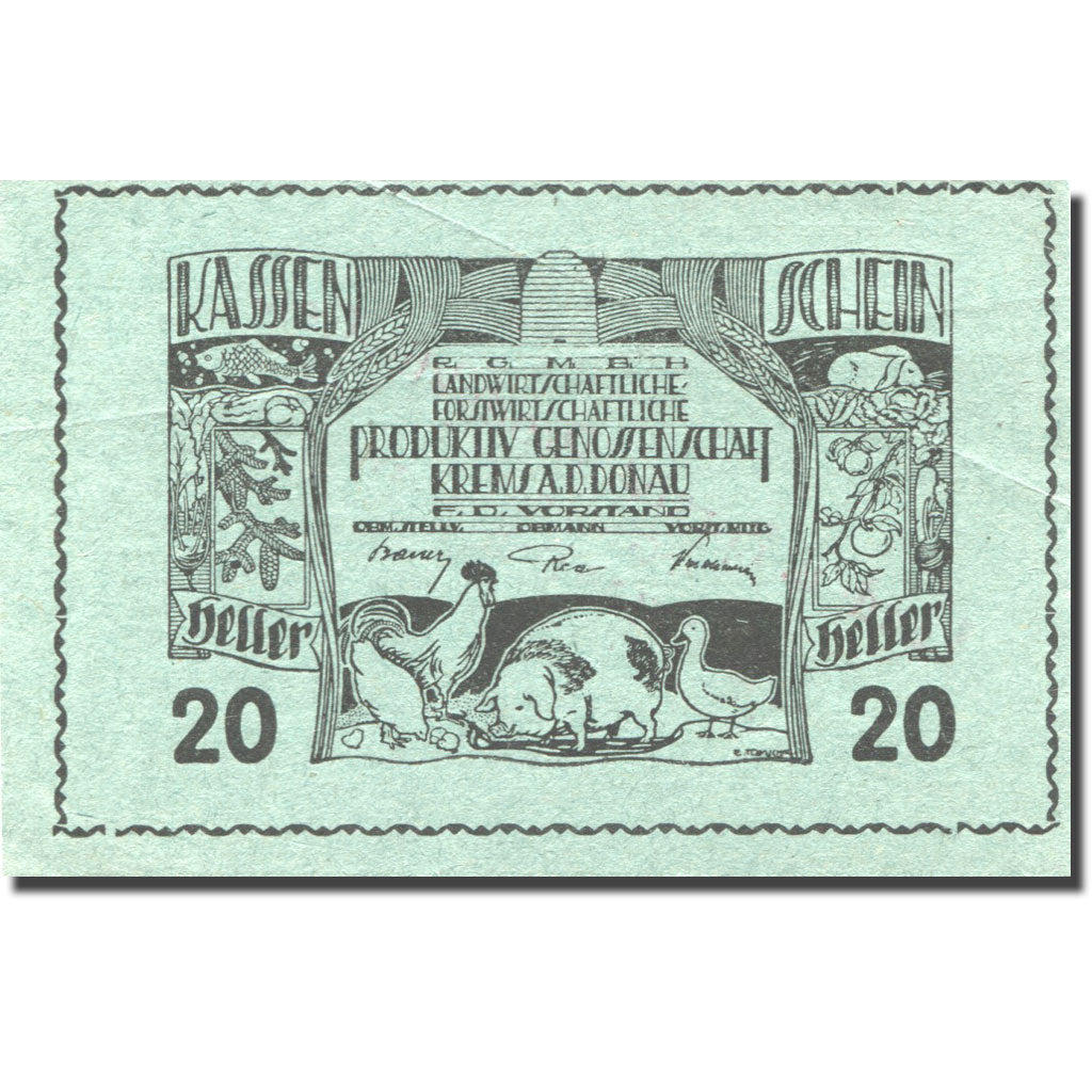 Banconote, Austria, Krems an der Donau, 20 Heller Animaux, 1920 SPL- Mehl:FS 476