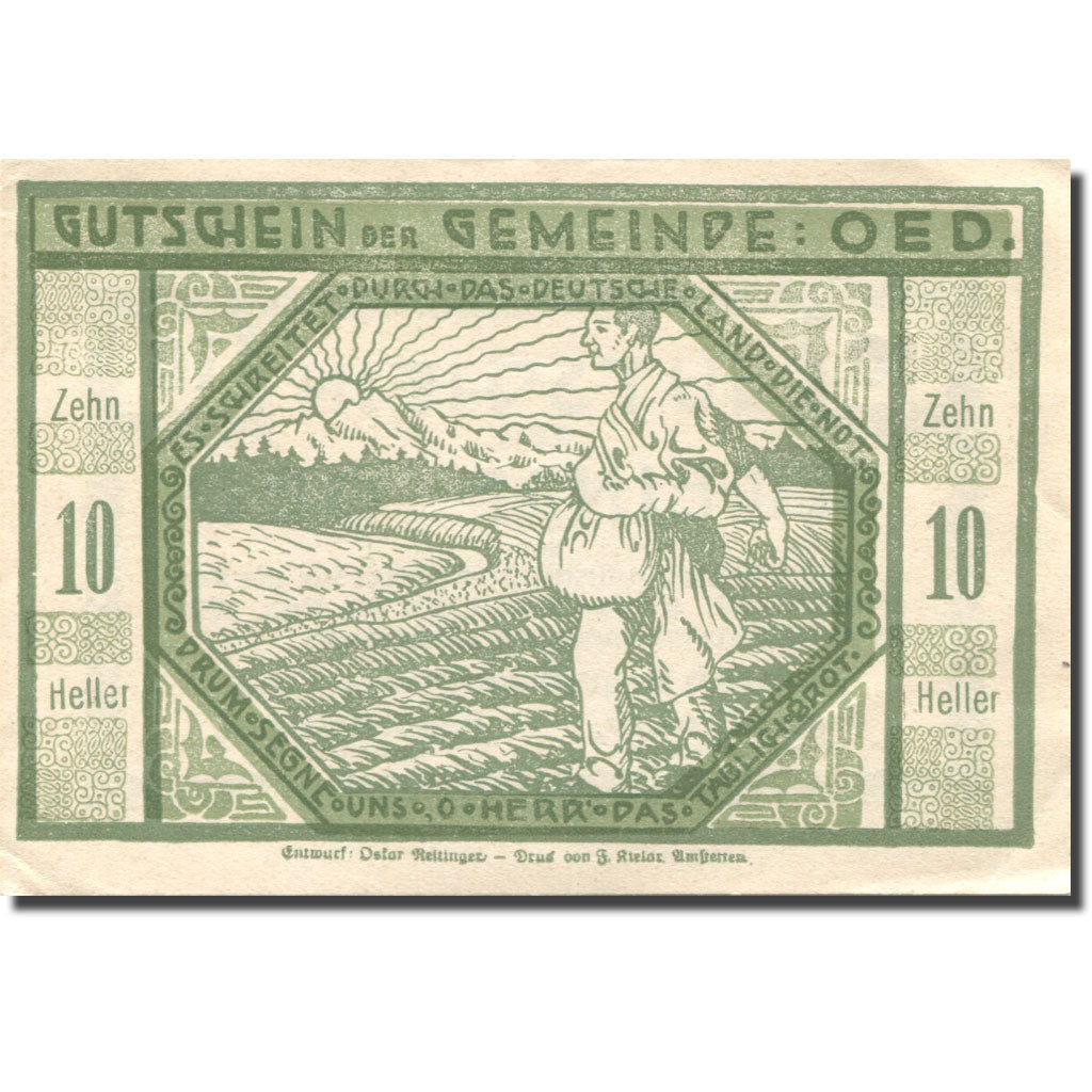 Geldschein, Österreich, Oed, 10 Heller, agriculteur, 1920 VZ Mehl:FS 703a
