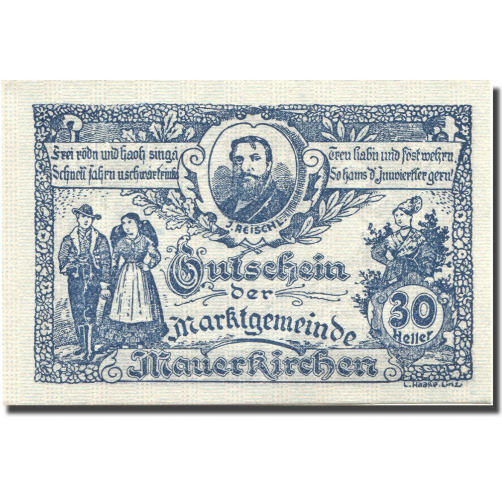 Banknote, Austria Mauerkirchen 30Heller, personnage 1920 UNC(63) Mehl:FS 598IIa