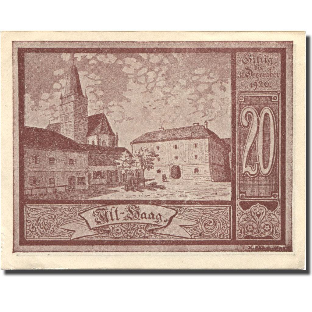 Banknote, Austria, Haag, 20 Heller, personnage, 1920 UNC(63) Mehl:FS 318Vb