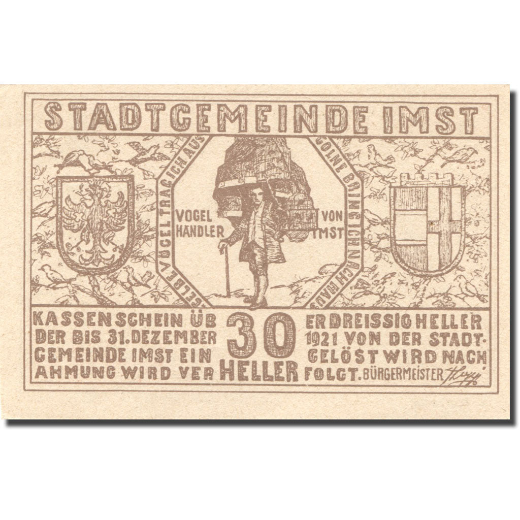 Banknote, Austria, Imst, 30 Heller, Blason 1920-12-31, UNC(63) red Mehl:FS 405b