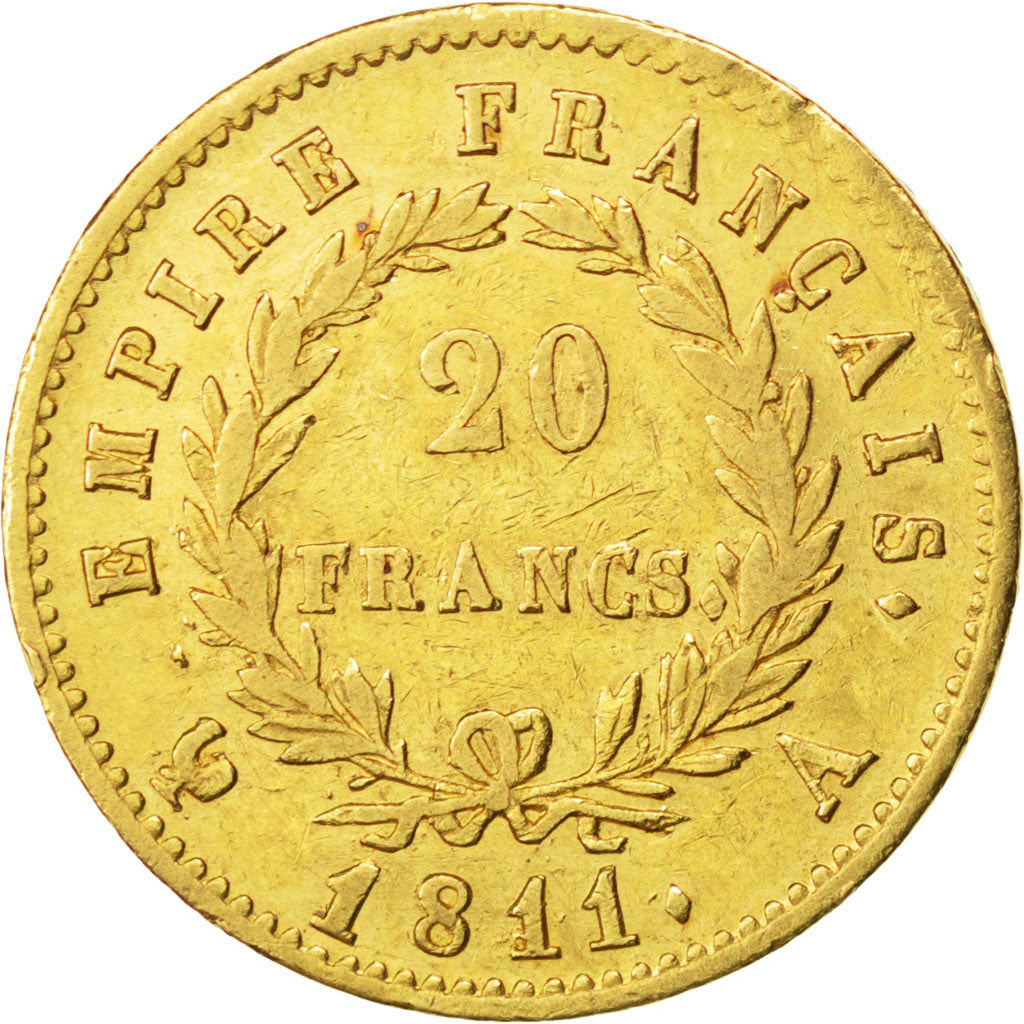 FRANCE, Napoléon I, 20 Francs, 1811, Paris, KM #695.1, EF(40-45), Gold, Gadoury 