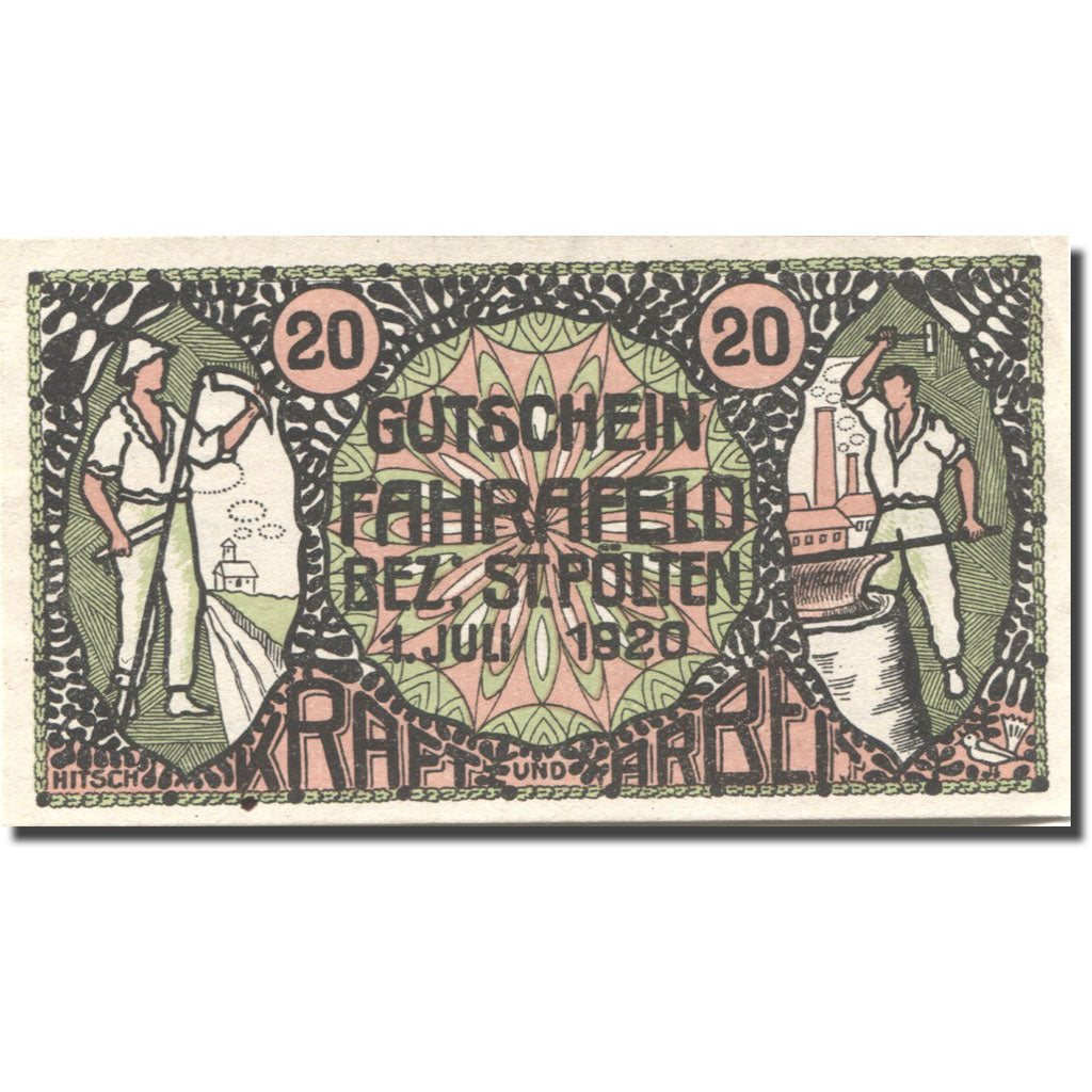 Banknote, Austria, Fahrafeld, 20 Heller, Usine, 1920, UNC(63) Mehl:FS 193