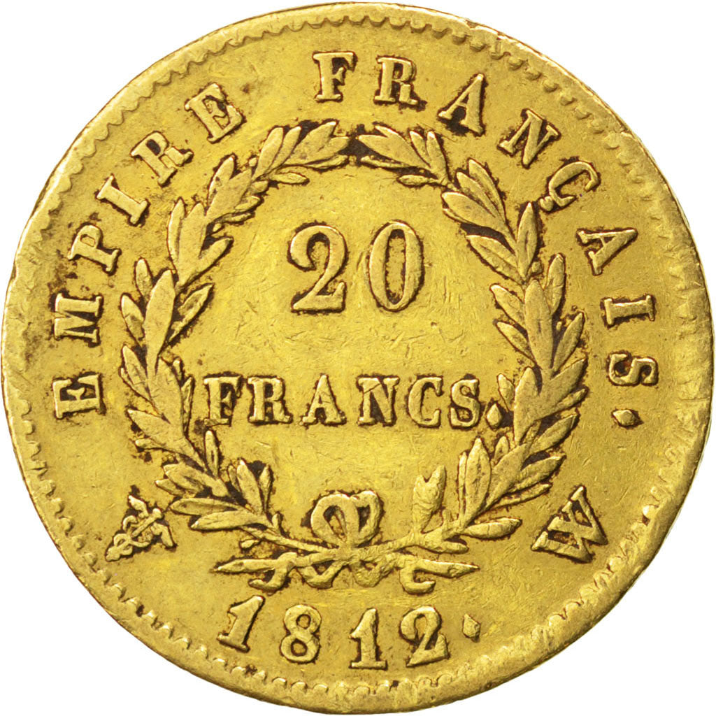 FRANCE, Napoléon I, 20 Francs, 1812, Lille, KM #695.10, VF(30-35), Gold, Gadoury