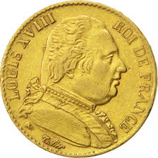 Louis XVIII, 20 Francs or Buste Habillé 1815 Paris, KM 706.1