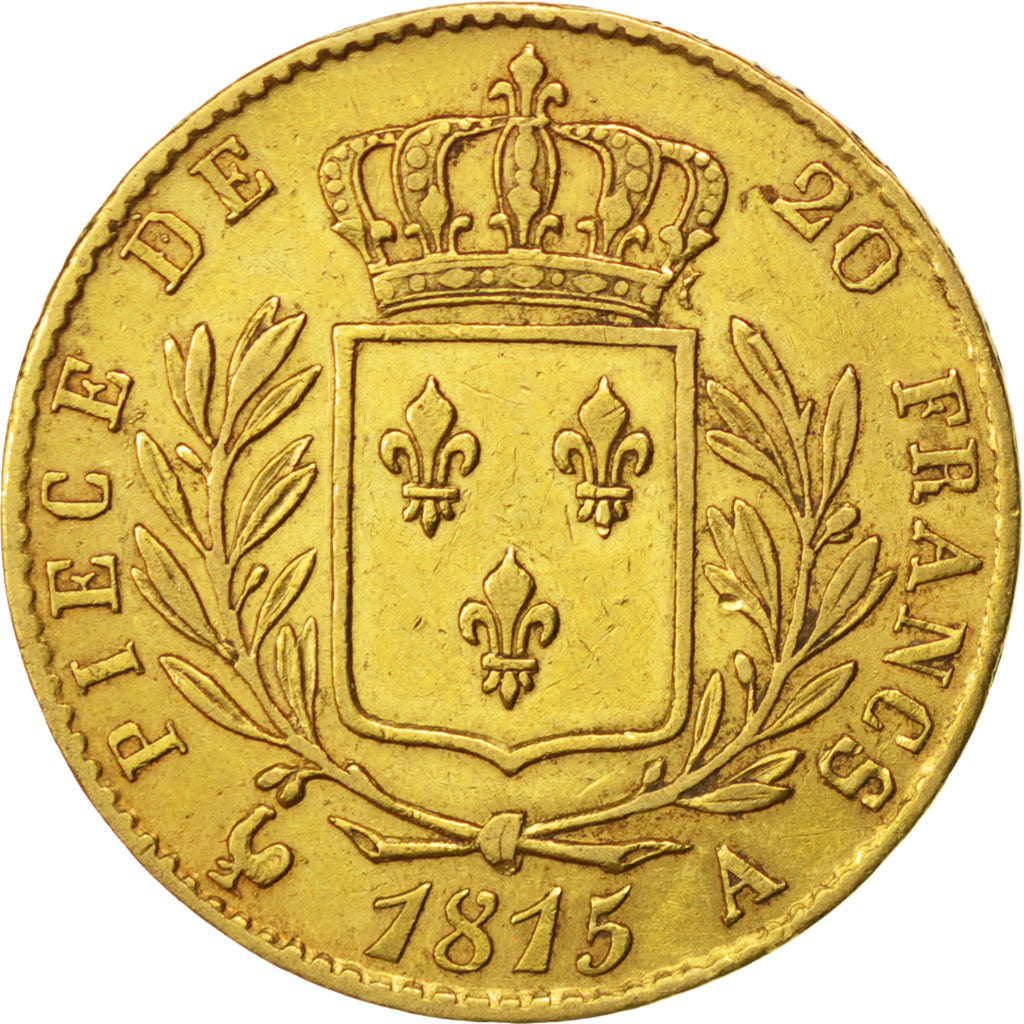 Louis XVIII, 20 Francs or Buste Habillé 1815 Paris, KM 706.1