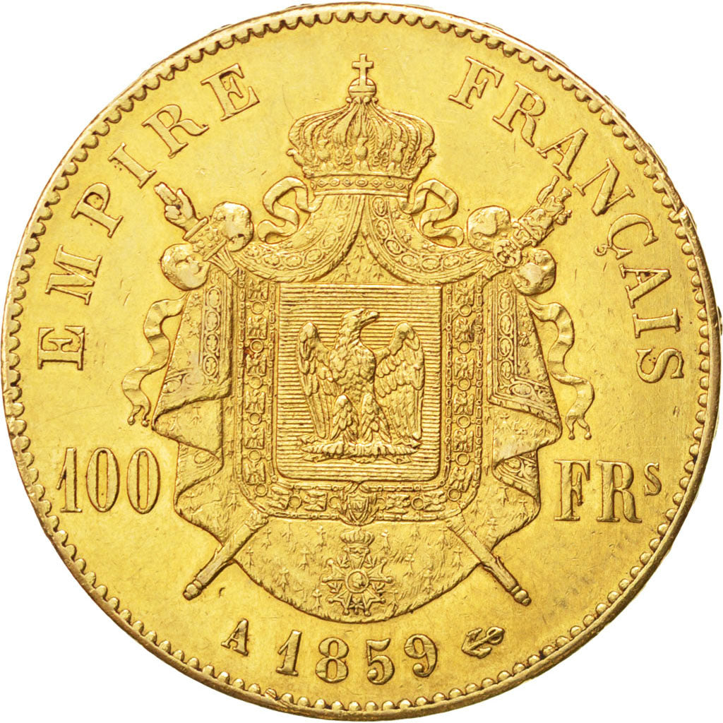 FRANCE, Napoléon III, 100 Francs, 1859, Paris, KM #786.1, AU(50-53), Gold, G...