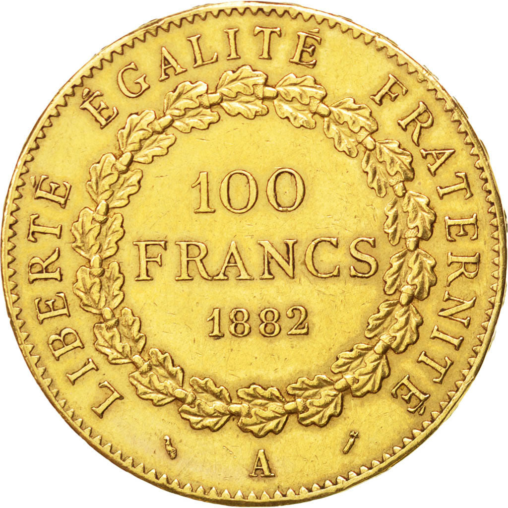FRANCE, Génie, 100 Francs, 1882, Paris, KM #832, EF(40-45), Gold, Gadoury #1137,