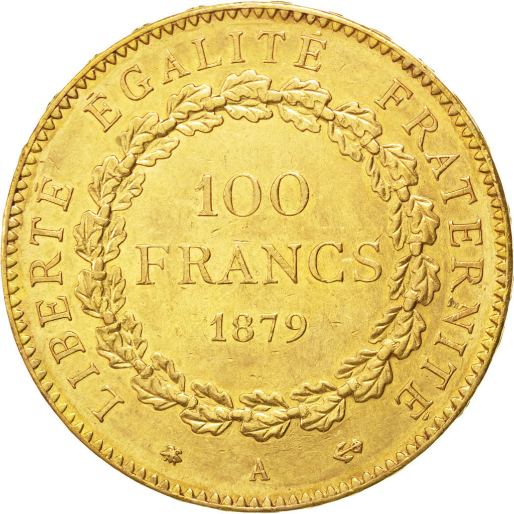FRANCE, Génie, 100 Francs, 1879, Paris, KM #832, EF(40-45), Gold, Gadoury #1137,
