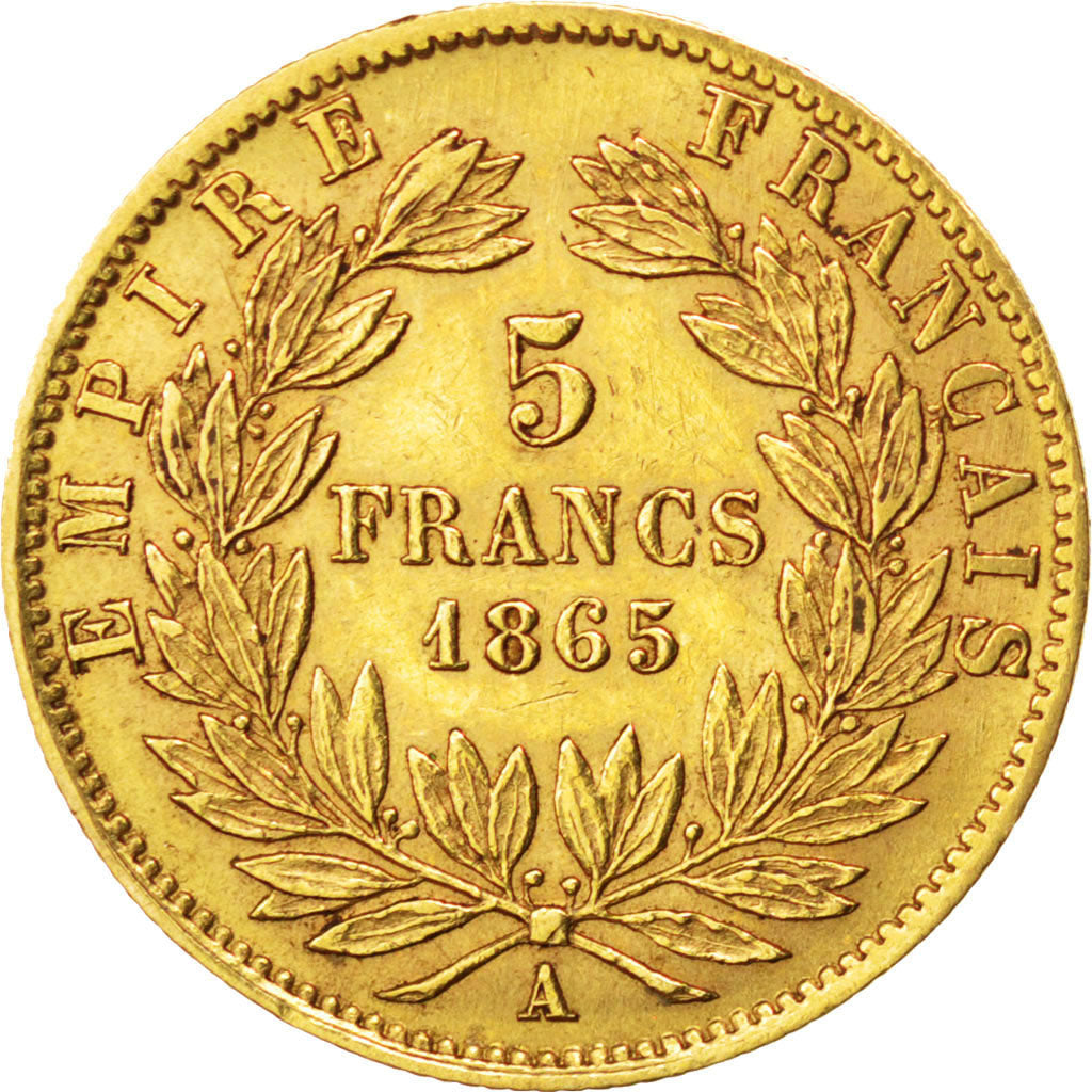 FRANCE, Napoléon III, 5 Francs, 1865, Paris, KM #803.1, EF(40-45), Gold, Gadoury