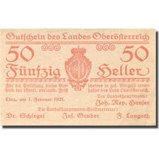 Biljet, Oostenrijk, Oberösterreich, 50 Heller, Blason, TTB, Mehl:FS 692IV